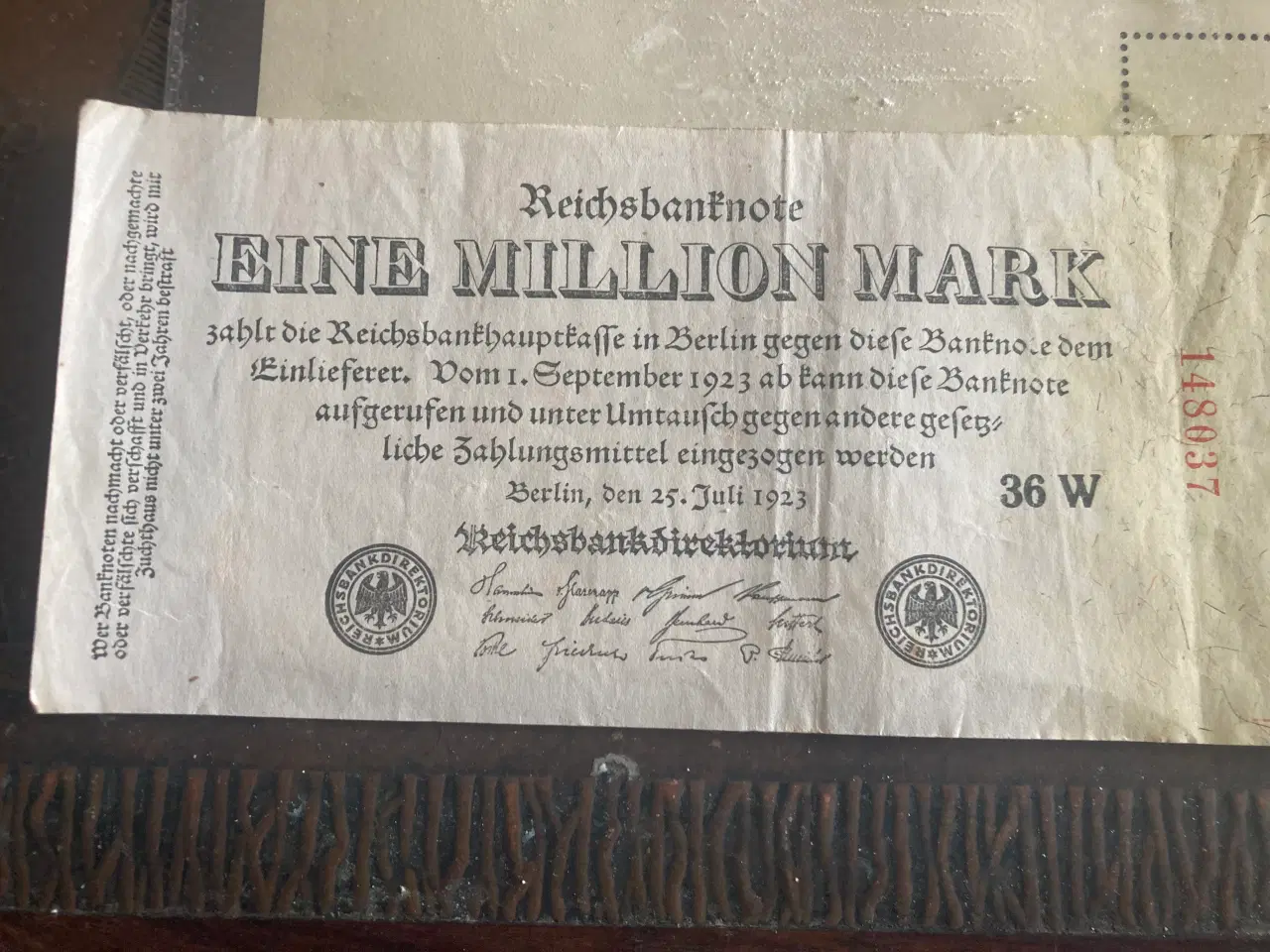 Billede 1 - 1 mio mark seddel fra 1923