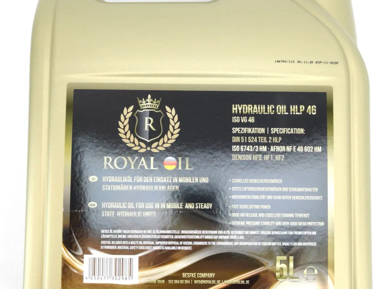 Billede 2 - Hydraulikolie til autolifte fra Tyske Royal Oil 15 Liter
