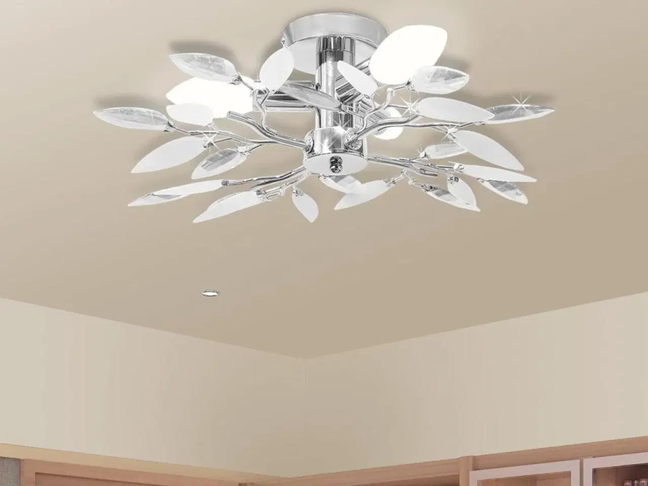 Billede 1 - Loftslampe akrylkrystal 3 E14-pærer hvid og transparent