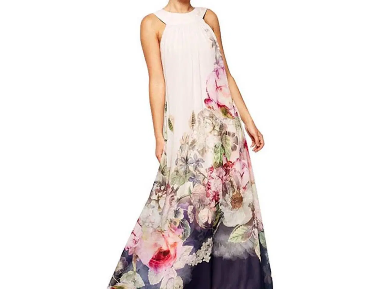 Billede 1 - Maxi kjole.gulvlang.m. blomster.Udført i Chiffon. 