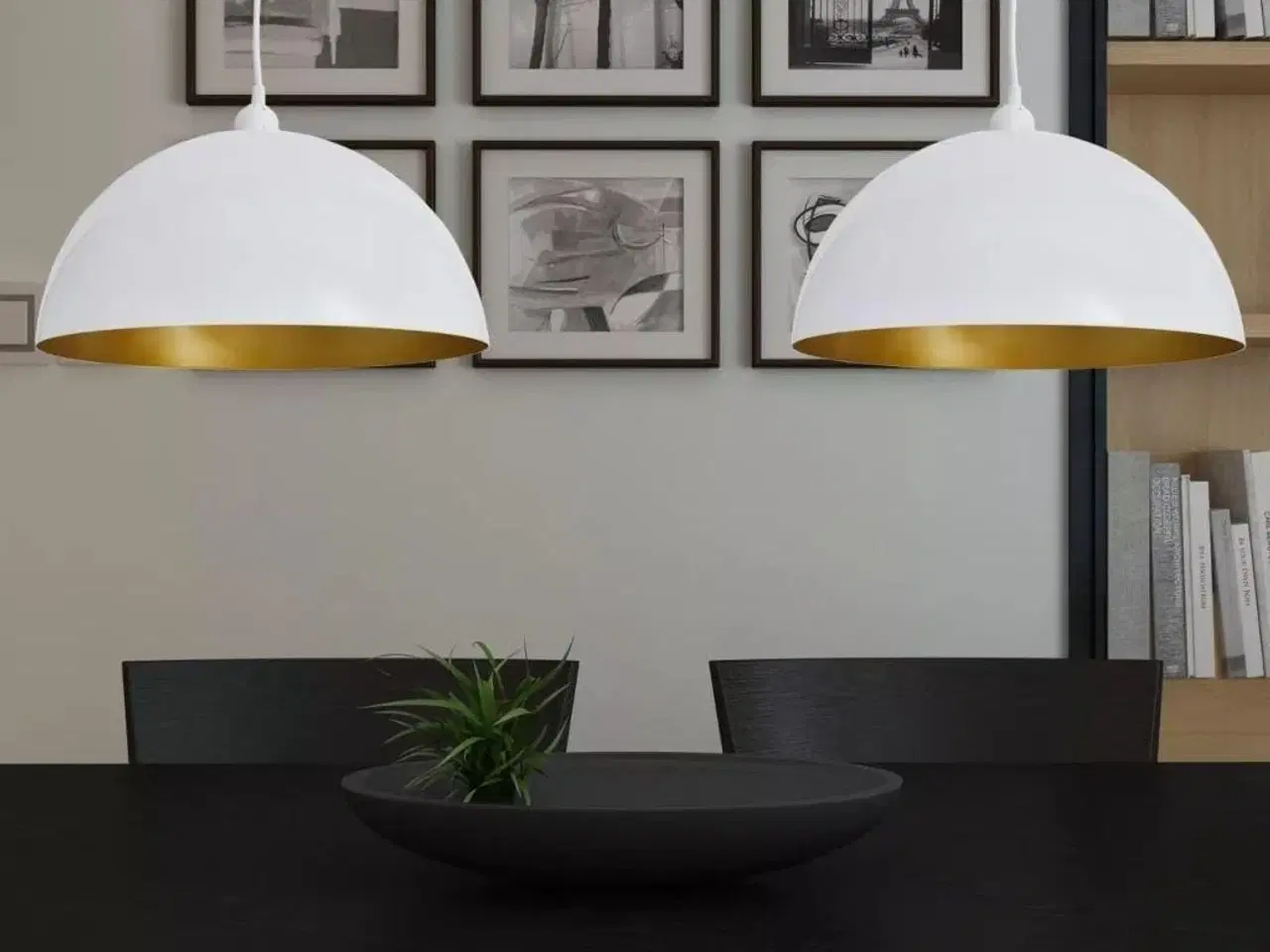 Billede 1 - Loftslampe halvkugle 2 stk. højdejusterbar hvid