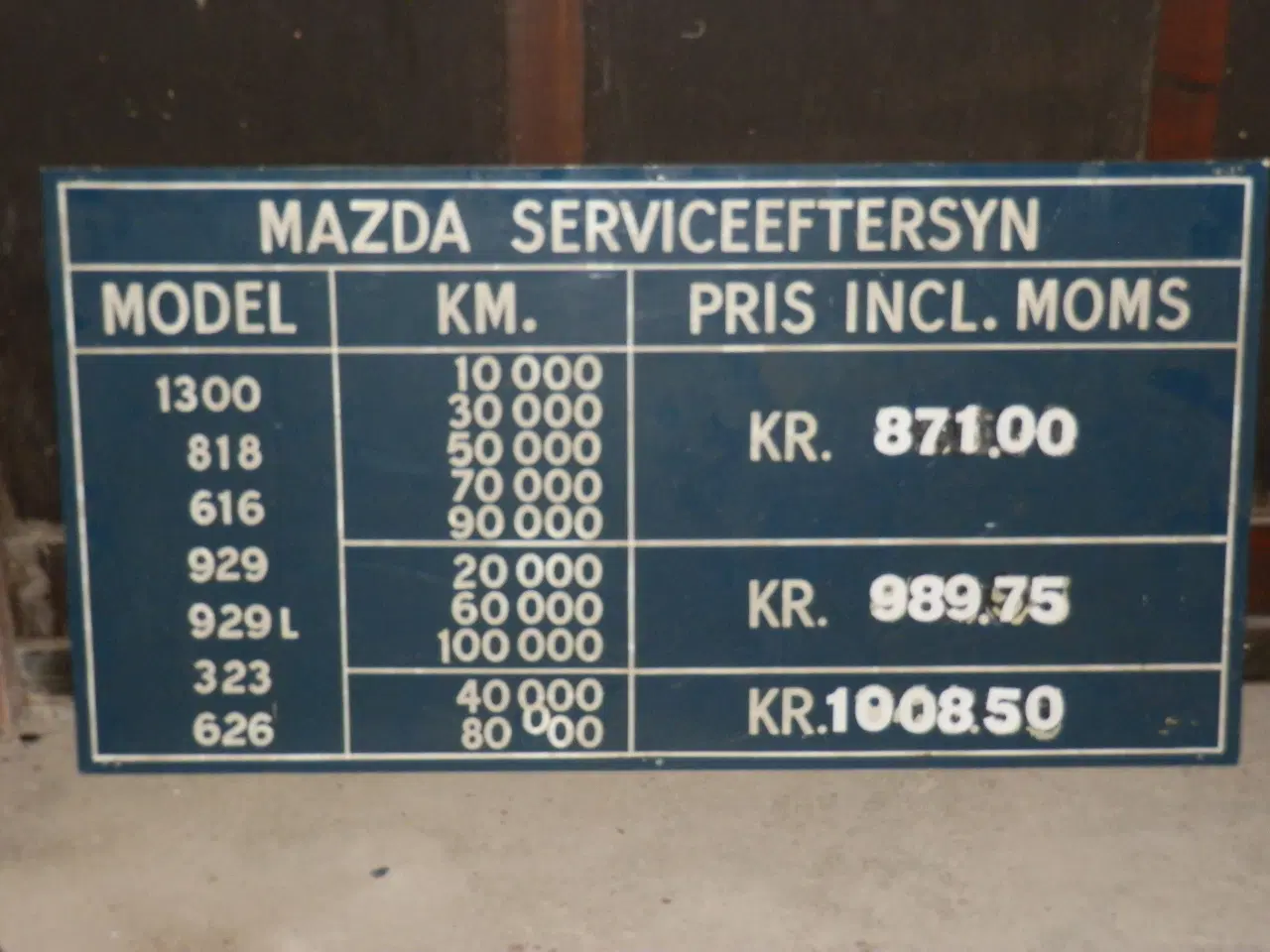 Billede 1 - Gammelt MAZDA serviceskilt