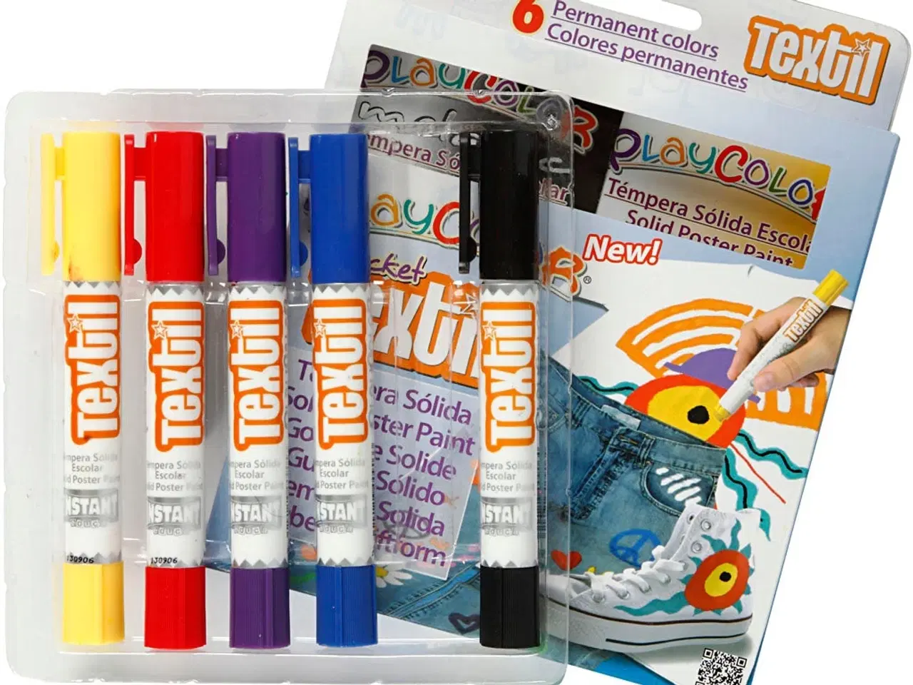 Billede 1 - Playcolor Tekstilfarver - 6 Assorterede Voksfarver