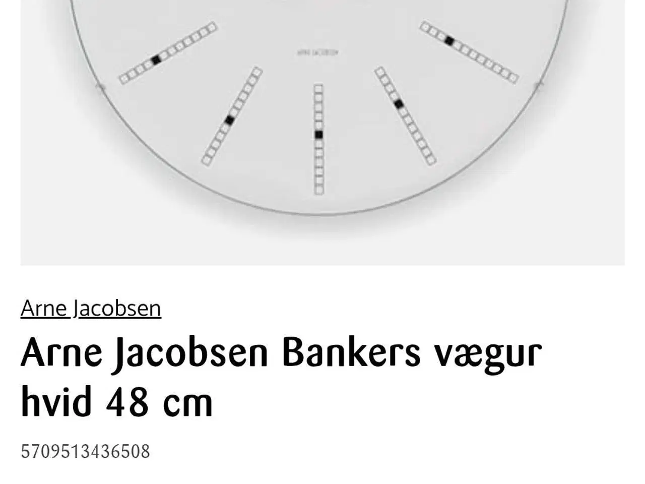 Billede 1 - Arne Jacobsen Bankers Vægur Ø48 cm, Hvid