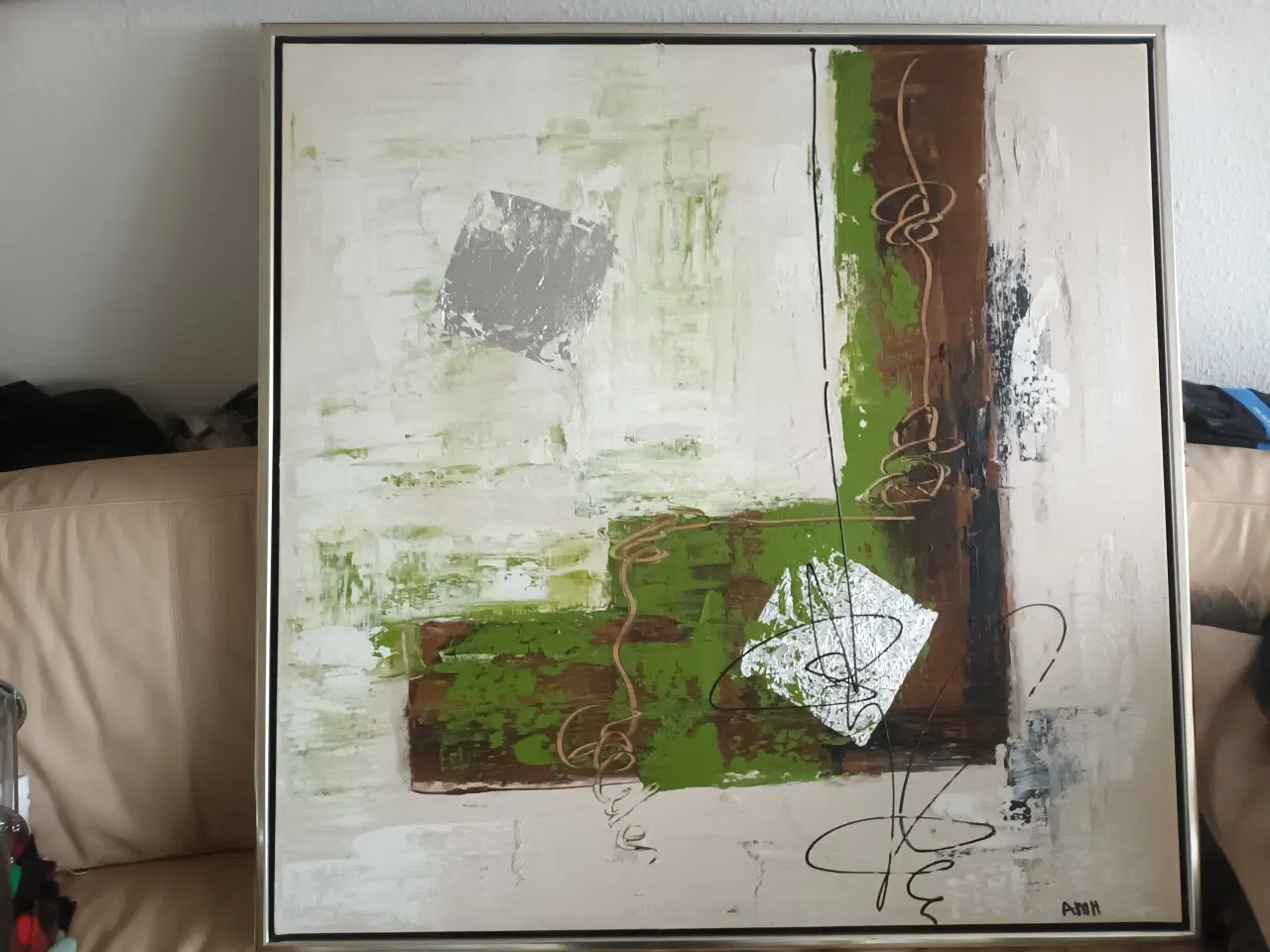 Billede 1 - STORT FLOT MALERI MALERI 94X94 CM, MED FLOT SØLVRA