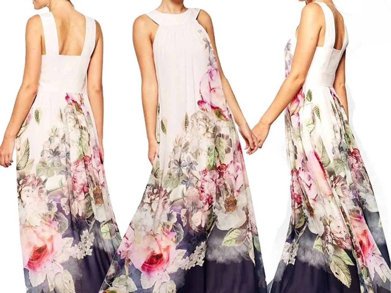 Billede 2 - Maxi kjole.gulvlang.m. blomster.Udført i Chiffon. 