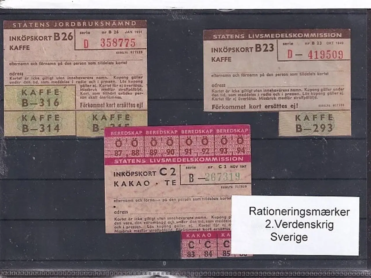 Billede 1 - Rationeringsmærker - 2. Verdenskrig - Sverige