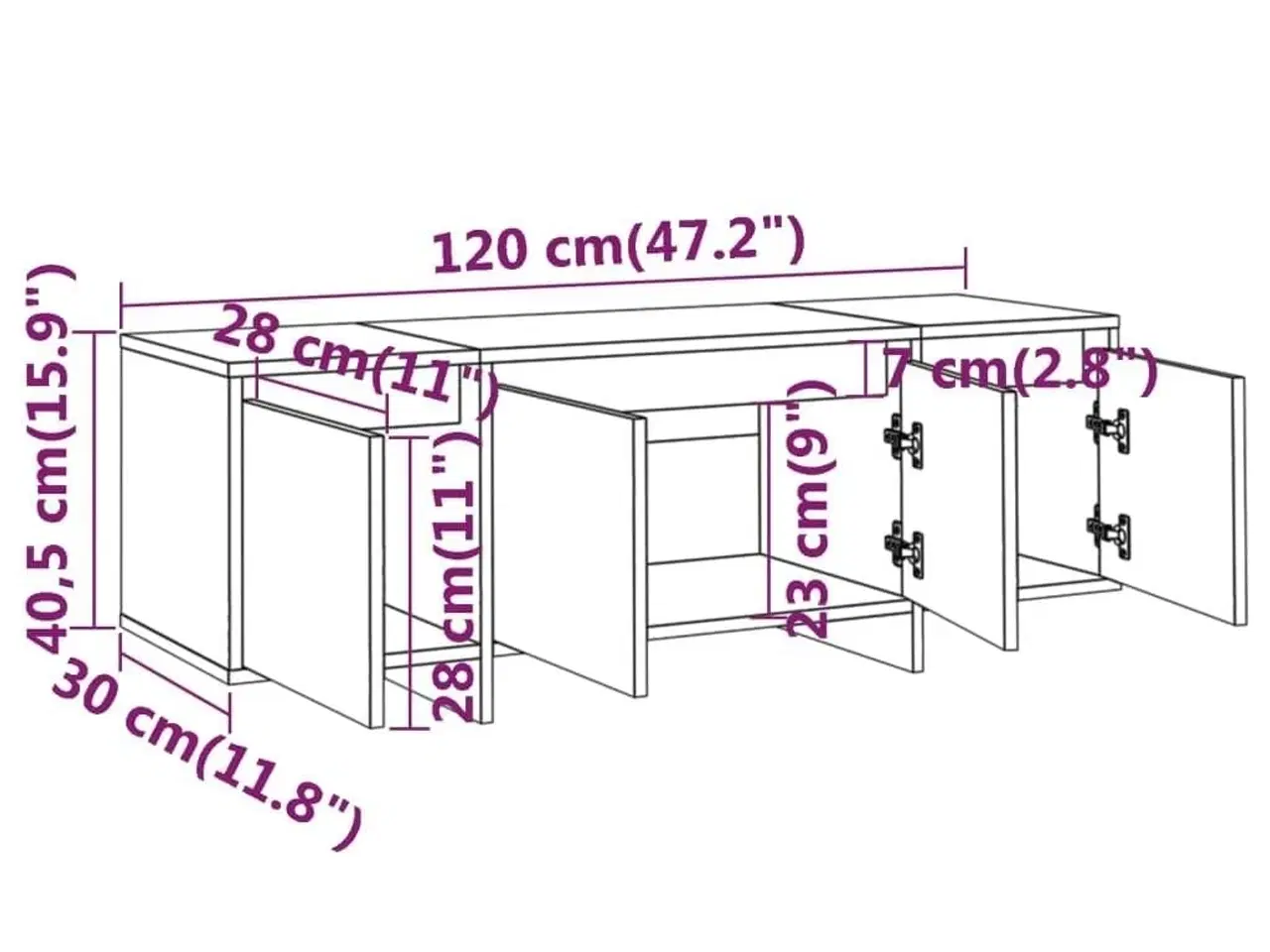 Billede 9 - Tv-bord 120x30x40,5 cm konstrueret træ hvid