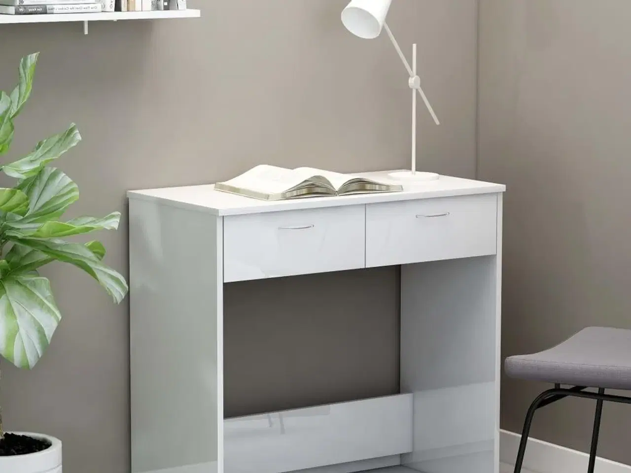 Billede 1 - Skrivebord 80x40x75 cm konstrueret træ hvid højglans
