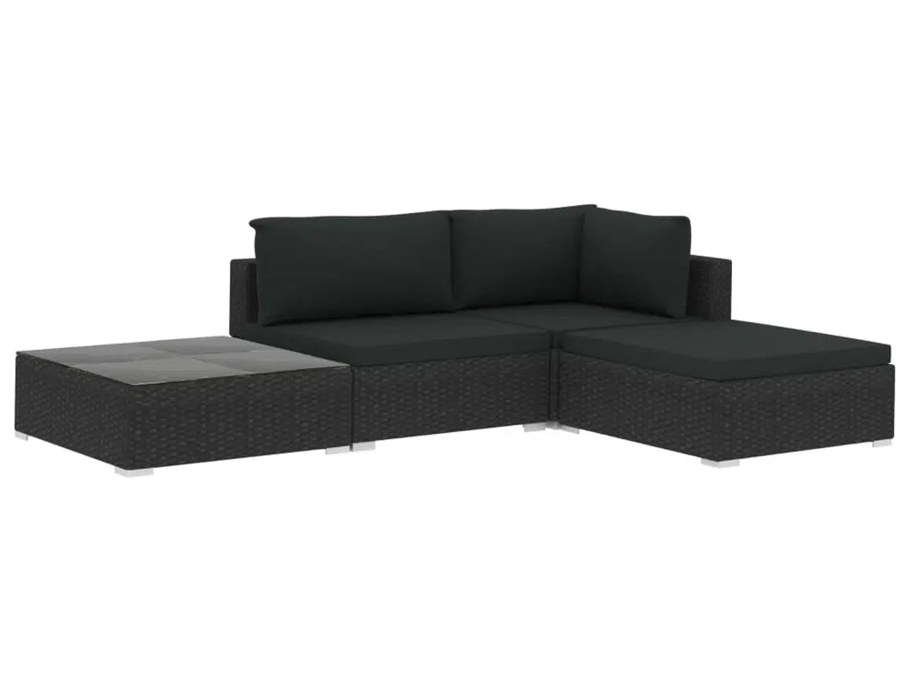 Billede 2 - Haveloungesæt 4 dele med hynder polyrattan sort