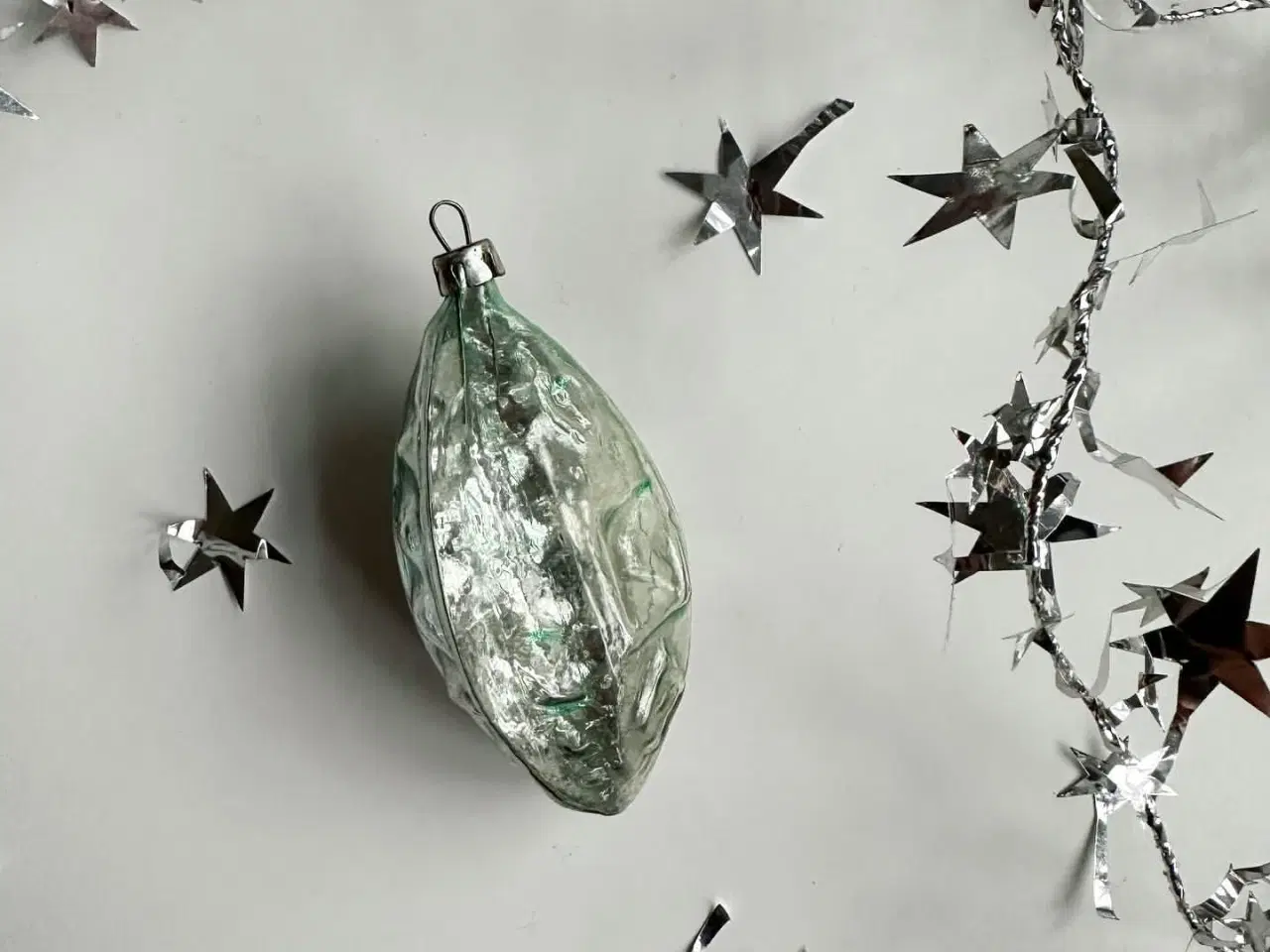Billede 2 - Vintage julekugle, semitransparent lanterne, grønlig sølv