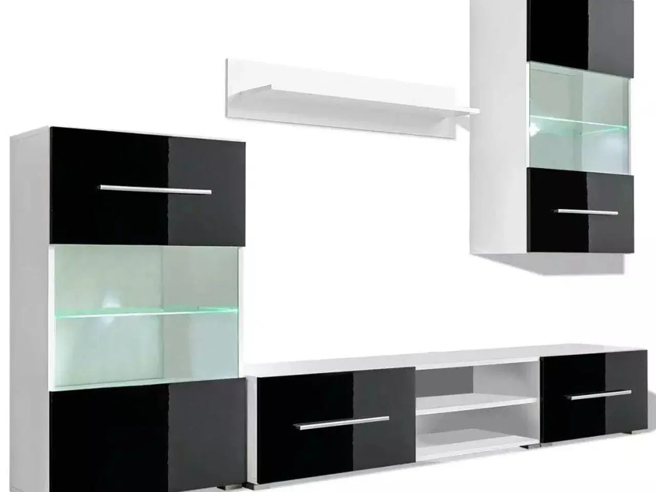 Billede 2 - Skabssæt med tv-skab og LED-lys 5 dele sort