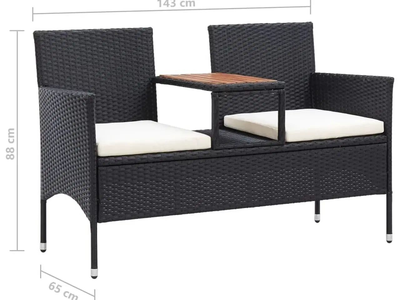 Billede 6 - 2-personers havebænk med tebord 143 cm polyrattan sort