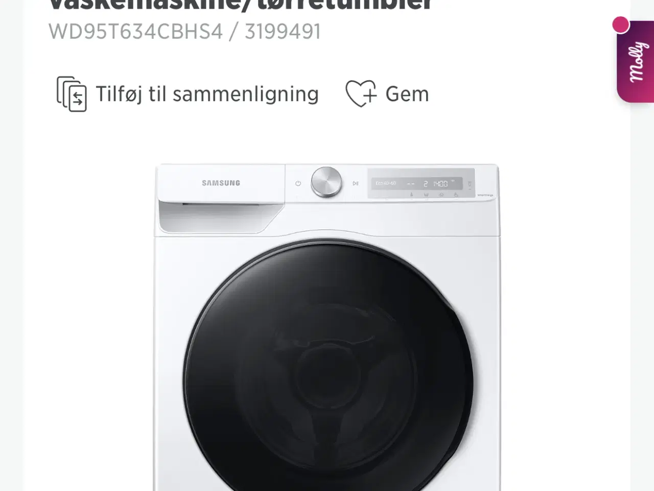 Billede 2 - Samsung vaske/tørremaskine 9/6kg 