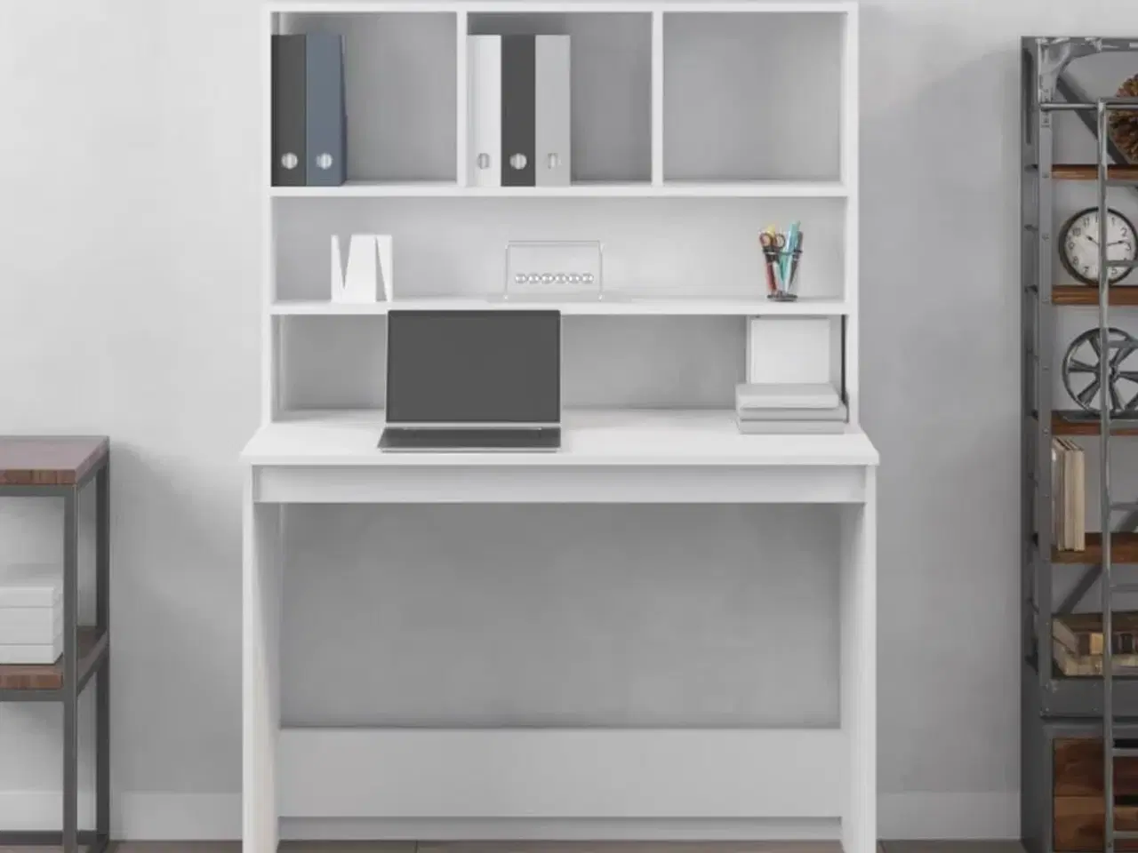 Billede 3 - Skrivebord m. hylder 102x45x148 cm konstrueret træ hvid