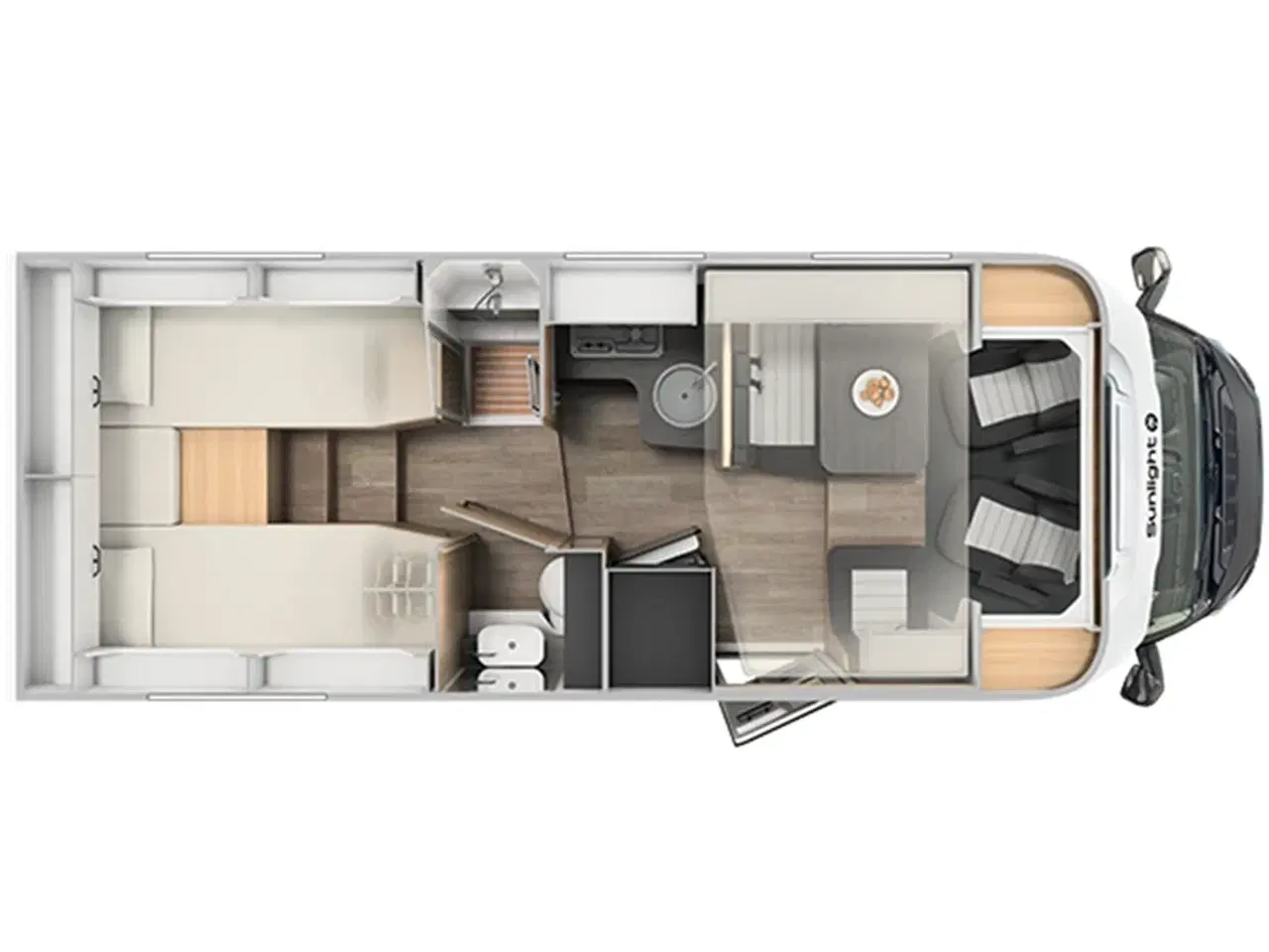 Billede 2 - 2024 - SunLight T 68 Adv. Edi. - Aut. gear   Udlejes: Ny autocamper med enkeltsenge, hæve/sænkeseng og automatgear