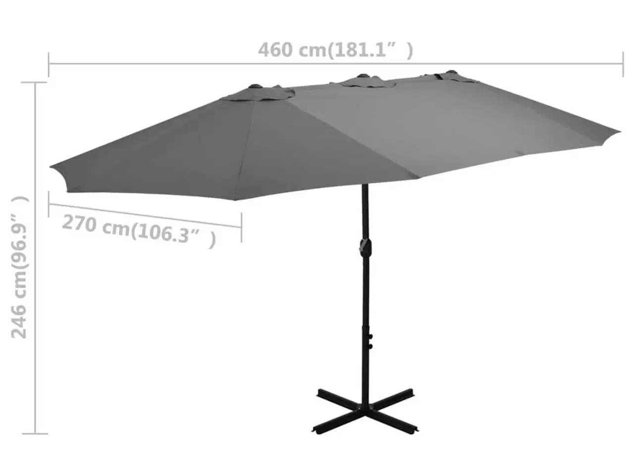 Billede 8 - Parasol 460x270 cm aluminiumsstang antracitgrå