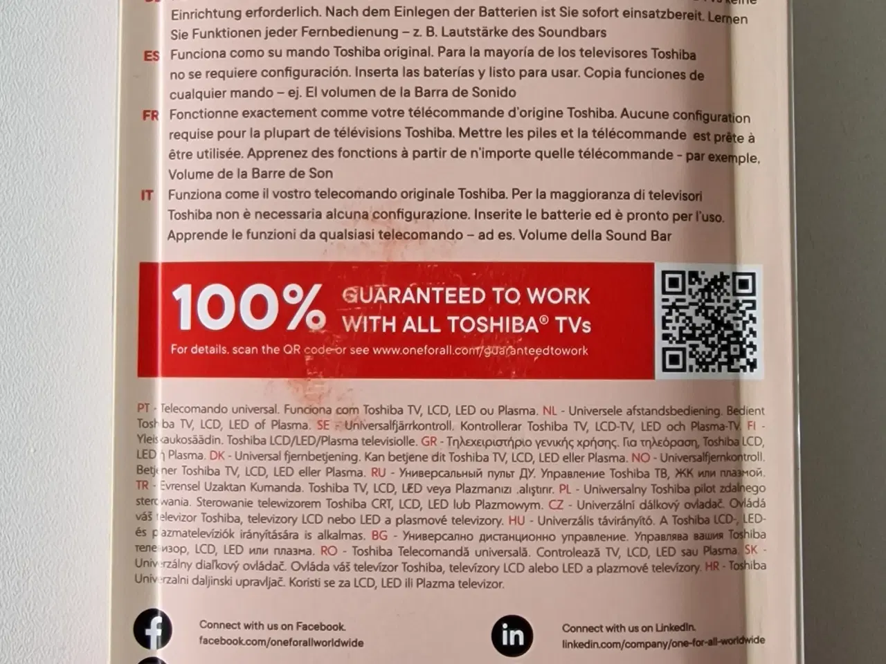 Billede 2 - Fjernbetjening Toshiba, One for all
