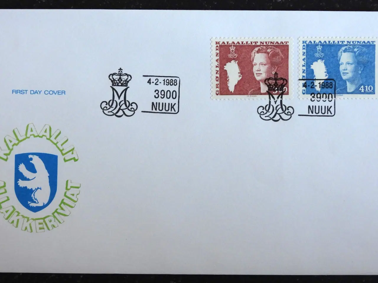 Billede 1 - GRØNLAND, FØRSTEDAGSKUVERTER 1988