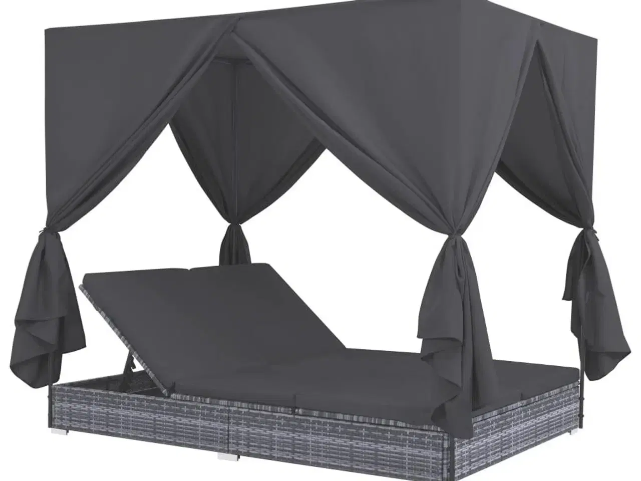 Billede 1 - Udendørs solseng med gardiner polyrattan grå