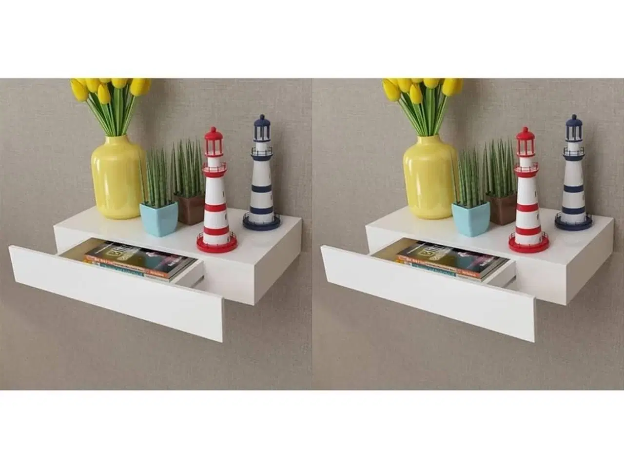 Billede 1 - Svævende væghylder med skuffer 2 stk. 48 cm hvid