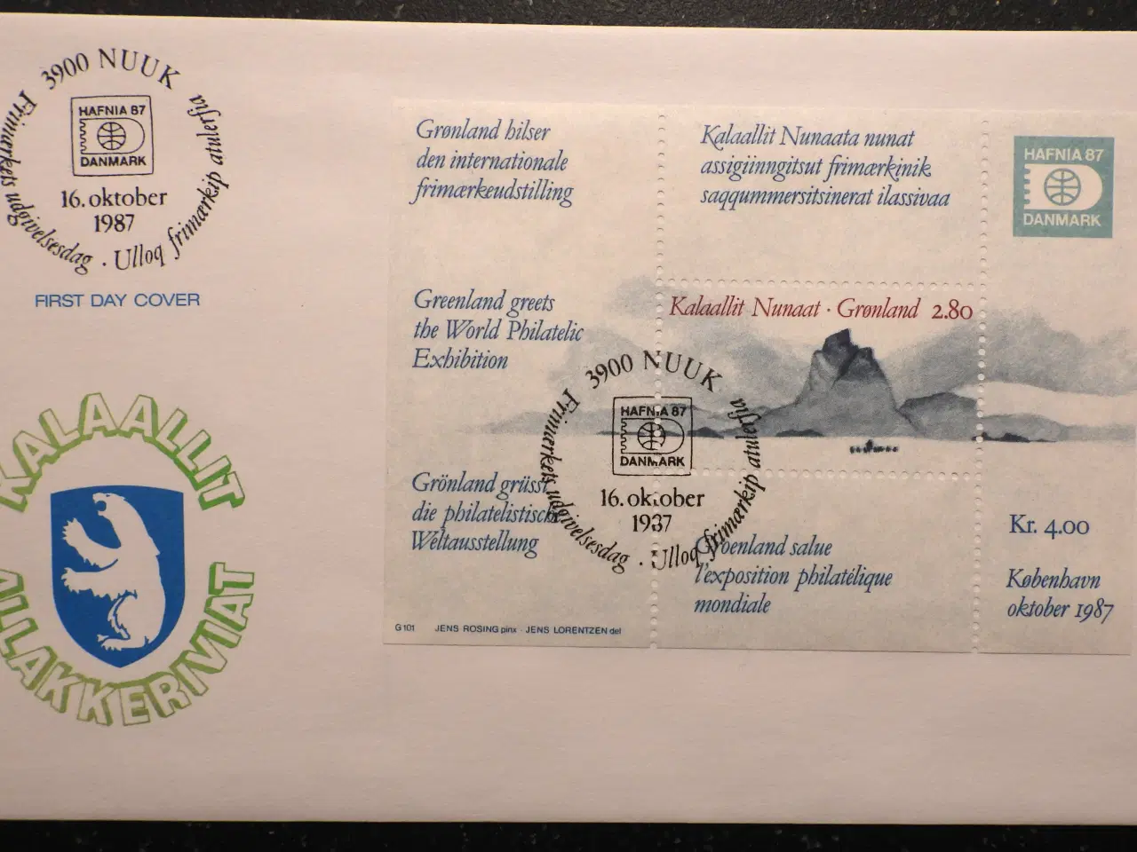 Billede 8 - GRØNLAND, FØRSTEDAGSKUVERTER 1987