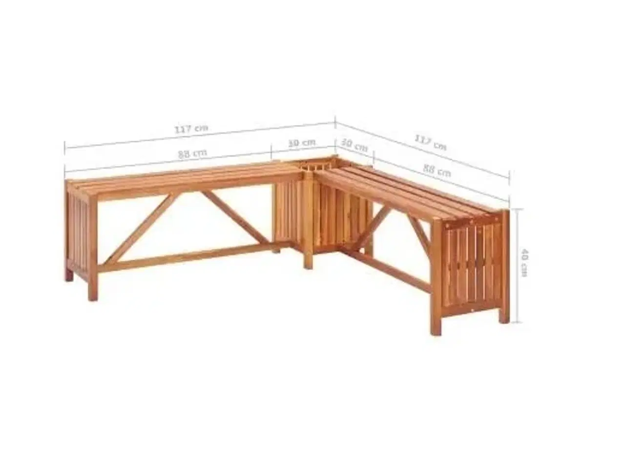 Billede 7 - Hjørnebænk med plantekasse 117x117x40 cm massivt akacietræ