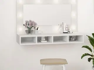 Spejlskab med LED-lys 90x31,5x62 cm hvid