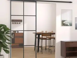 Skydedør 90x205 cm sikkerhedsglas og aluminium sort