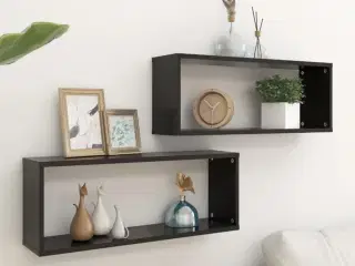 Væghylder 2 stk. 60x15x23 cm kubeformet konstrueret træ sort