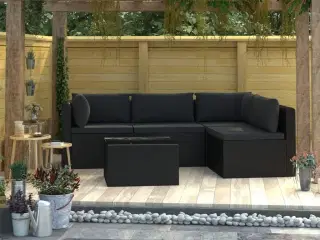 Haveloungesæt 5 dele med hynder polyrattan sort