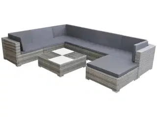 Haveloungesæt 8 dele med hynder polyrattan grå