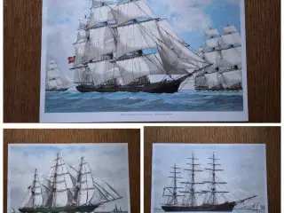 3 Sejlskibe tegnet af John Gardner.