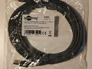 Goobay 93595, USB 2.0 A/A 5 meter Sort nyt.