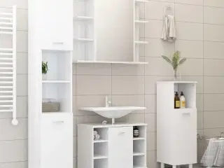 Badeværelsesskab 30x30x179 cm spånplade hvid højglans