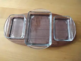 Cabaretfad, standerlampe og bakke af teak