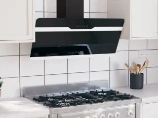 Væghængt emhætte 90 cm stål og hærdet glas sort