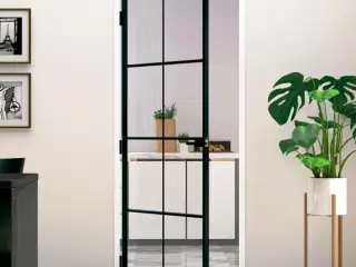 Dør 83x201,5 cm hærdet glas og aluminium sort