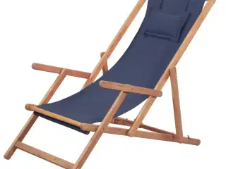 Foldbar strandstol stof og træstel blå