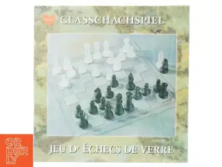 skakspil i glas (str. 25 x 25 cm og 32 styk)