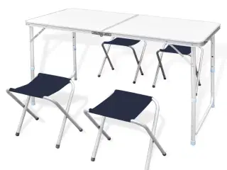 Campingbord og 4 klapstole højdejustérbart 120 x 60 cm