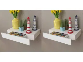 Svævende væghylder med skuffer 2 stk. hvid 48 cm