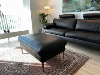 3 Personers Sofa med Puf og Nakkestøtte
